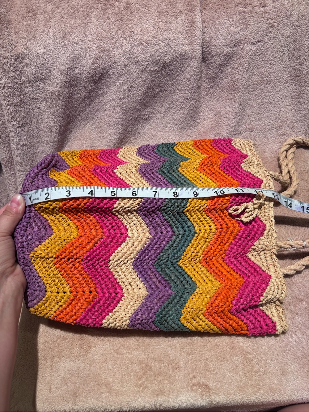 Mar Y Sol Handmade Chevron Raffia Tote Bag NWT – Colorful Rainbow Bag - Picture 10 of 11